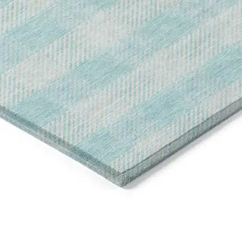 5' X 8' Aqua And Ivory Plaid Washable Indoor Outdoor Area Rug