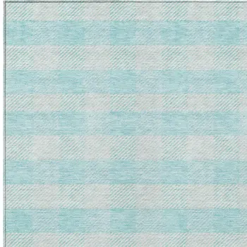5' X 8' Aqua And Ivory Plaid Washable Indoor Outdoor Area Rug