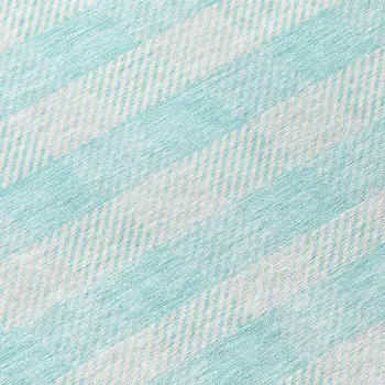 8' Aqua And Ivory Round Plaid Washable Indoor Outdoor Area Rug