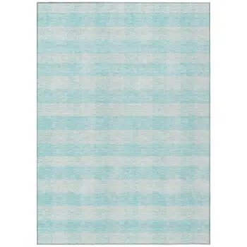 8' X 10' Aqua And Ivory Plaid Washable Indoor Outdoor Area Rug