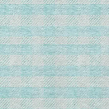 9' X 12' Aqua And Ivory Plaid Washable Indoor Outdoor Area Rug