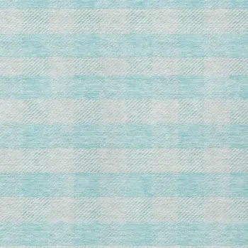 10' X 14' Aqua And Ivory Plaid Washable Indoor Outdoor Area Rug
