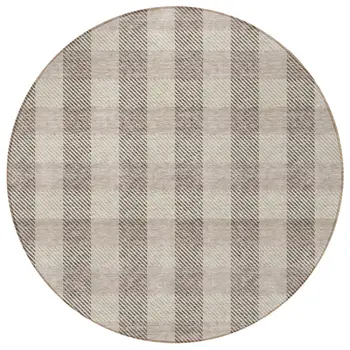 8' Beige And Brown Round Plaid Washable Indoor Outdoor Area Rug