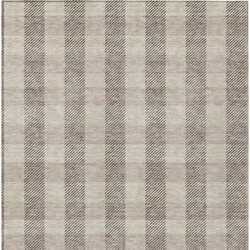 8' X 10' Beige And Brown Plaid Washable Indoor Outdoor Area Rug