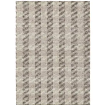 9' X 12' Beige And Brown Plaid Washable Indoor Outdoor Area Rug