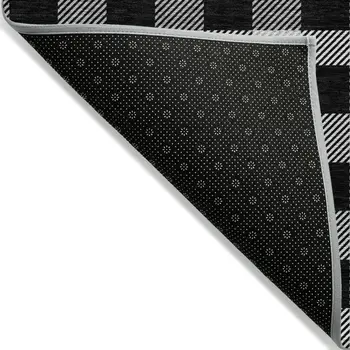 3' X 5' Black Gray And Ivory Plaid Washable Indoor Outdoor Area Rug