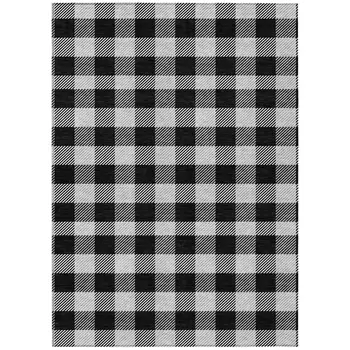 5' X 8' Black Gray And Ivory Plaid Washable Indoor Outdoor Area Rug