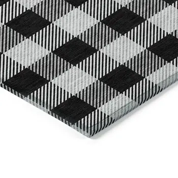 5' X 8' Black Gray And Ivory Plaid Washable Indoor Outdoor Area Rug