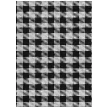10' X 14' Black Gray And Ivory Plaid Washable Indoor Outdoor Area Rug
