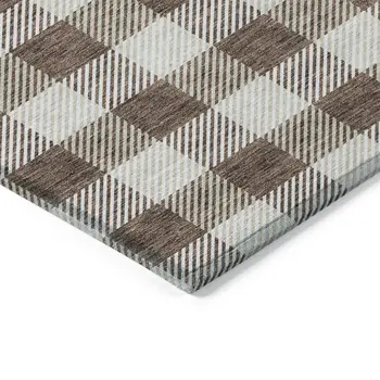 3' X 5' Brown And Beige Plaid Washable Indoor Outdoor Area Rug