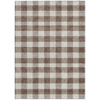 5' X 8' Brown And Beige Plaid Washable Indoor Outdoor Area Rug
