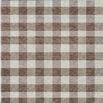 8' X 10' Brown And Beige Plaid Washable Indoor Outdoor Area Rug