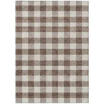 8' X 10' Brown And Beige Plaid Washable Indoor Outdoor Area Rug