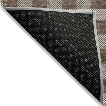 8' X 10' Brown And Beige Plaid Washable Indoor Outdoor Area Rug