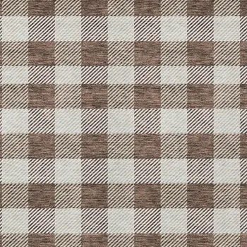 9' X 12' Brown And Beige Plaid Washable Indoor Outdoor Area Rug