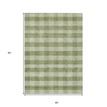 5' X 8' Green And Light Green Plaid Washable Indoor Outdoor Area Rug