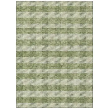 5' X 8' Green And Light Green Plaid Washable Indoor Outdoor Area Rug