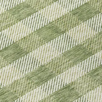 8' Green And Light Green Round Plaid Washable Indoor Outdoor Area Rug