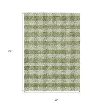 10' X 14' Green And Light Green Plaid Washable Indoor Outdoor Area Rug