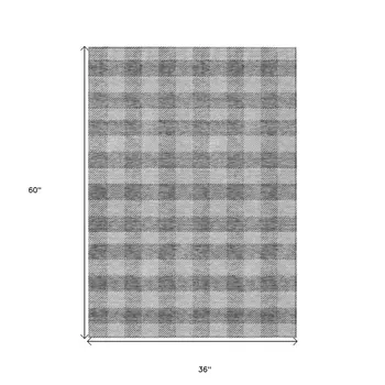 3' X 5' Gray And Charcoal Plaid Washable Indoor Outdoor Area Rug