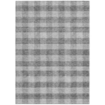 5' X 8' Gray And Charcoal Plaid Washable Indoor Outdoor Area Rug