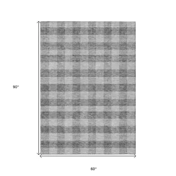 5' X 8' Gray And Charcoal Plaid Washable Indoor Outdoor Area Rug