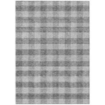 5' X 8' Gray And Charcoal Plaid Washable Indoor Outdoor Area Rug