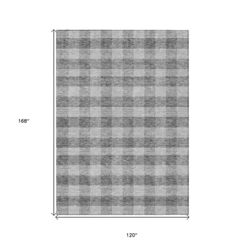 10' X 14' Gray And Charcoal Plaid Washable Indoor Outdoor Area Rug