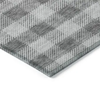 10' X 14' Gray And Charcoal Plaid Washable Indoor Outdoor Area Rug
