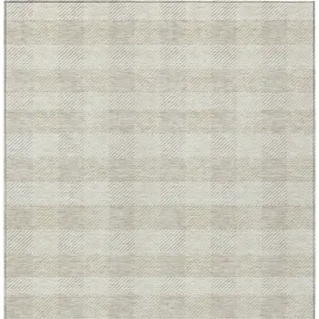 3' X 5' Ivory And Beige Plaid Washable Indoor Outdoor Area Rug