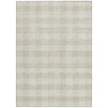 8' X 10' Ivory Plaid Washable Indoor Outdoor Area Rug
