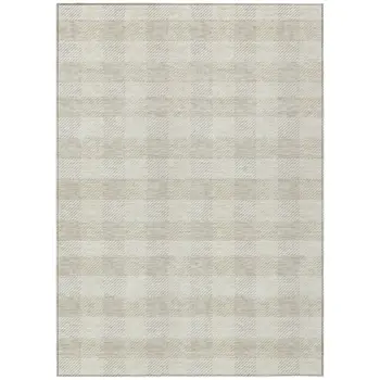 9' X 12' Ivory And Beige Plaid Washable Indoor Outdoor Area Rug