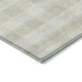 9' X 12' Ivory And Beige Plaid Washable Indoor Outdoor Area Rug