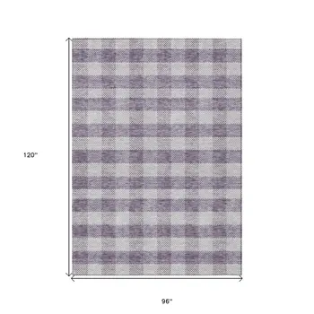8' X 10' Lavender And Ivory Plaid Washable Indoor Outdoor Area Rug