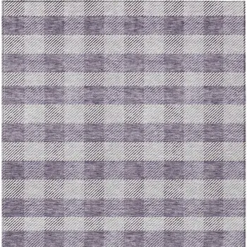 9' X 12' Lavender And Ivory Plaid Washable Indoor Outdoor Area Rug