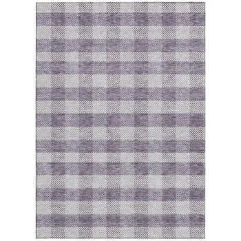 10' X 14' Lavender And Ivory Plaid Washable Indoor Outdoor Area Rug