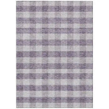 10' X 14' Lavender And Ivory Plaid Washable Indoor Outdoor Area Rug