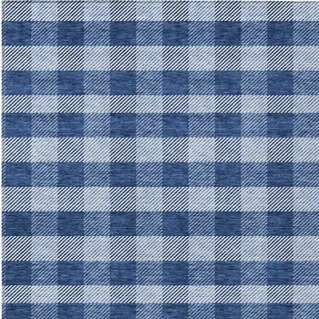 3' X 5' Navy Blue And Ivory Plaid Washable Indoor Outdoor Area Rug