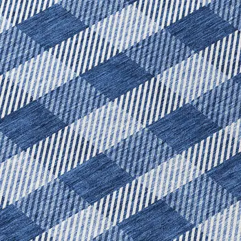 8' Navy Blue And Ivory Round Plaid Washable Indoor Outdoor Area Rug