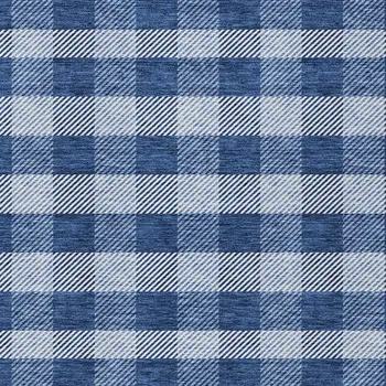 9' X 12' Navy Blue And Ivory Plaid Washable Indoor Outdoor Area Rug