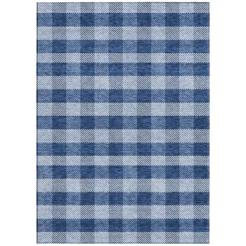 10' X 14' Navy Blue And Ivory Plaid Washable Indoor Outdoor Area Rug
