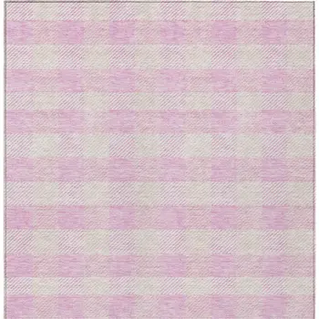 5' X 8' Pink And Gray Plaid Washable Indoor Outdoor Area Rug