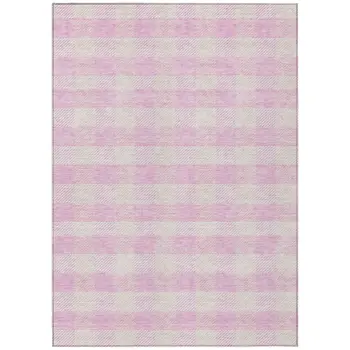 5' X 8' Pink And Gray Plaid Washable Indoor Outdoor Area Rug