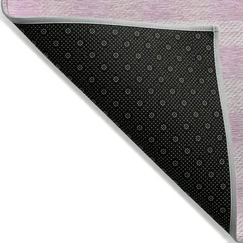 5' X 8' Pink And Gray Plaid Washable Indoor Outdoor Area Rug