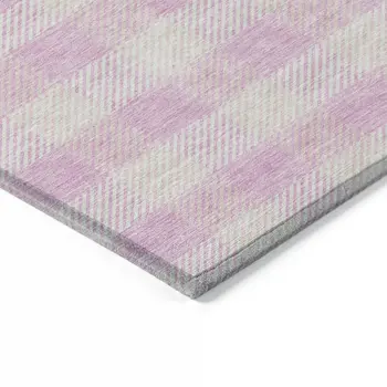 5' X 8' Pink And Gray Plaid Washable Indoor Outdoor Area Rug