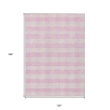 10' X 14' Pink And Gray Plaid Washable Indoor Outdoor Area Rug