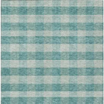3' X 5' Teal Blue And Ivory Plaid Washable Indoor Outdoor Area Rug