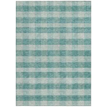 10' X 14' Teal Blue And Ivory Plaid Washable Indoor Outdoor Area Rug