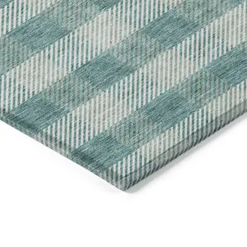 10' X 14' Teal Blue And Ivory Plaid Washable Indoor Outdoor Area Rug
