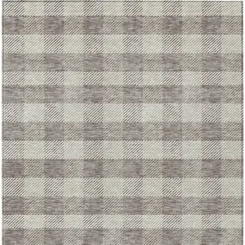 5' X 8' Taupe And Gray Plaid Washable Indoor Outdoor Area Rug